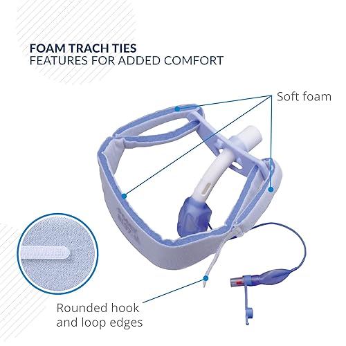 Miniatura 4 de TIDI Posey 8197S - Corbata de espuma para traqueotomía, pequeña, 1 paquete de 12 lazos, soporte para tubo de traqueostomía, corbata pediátrica para