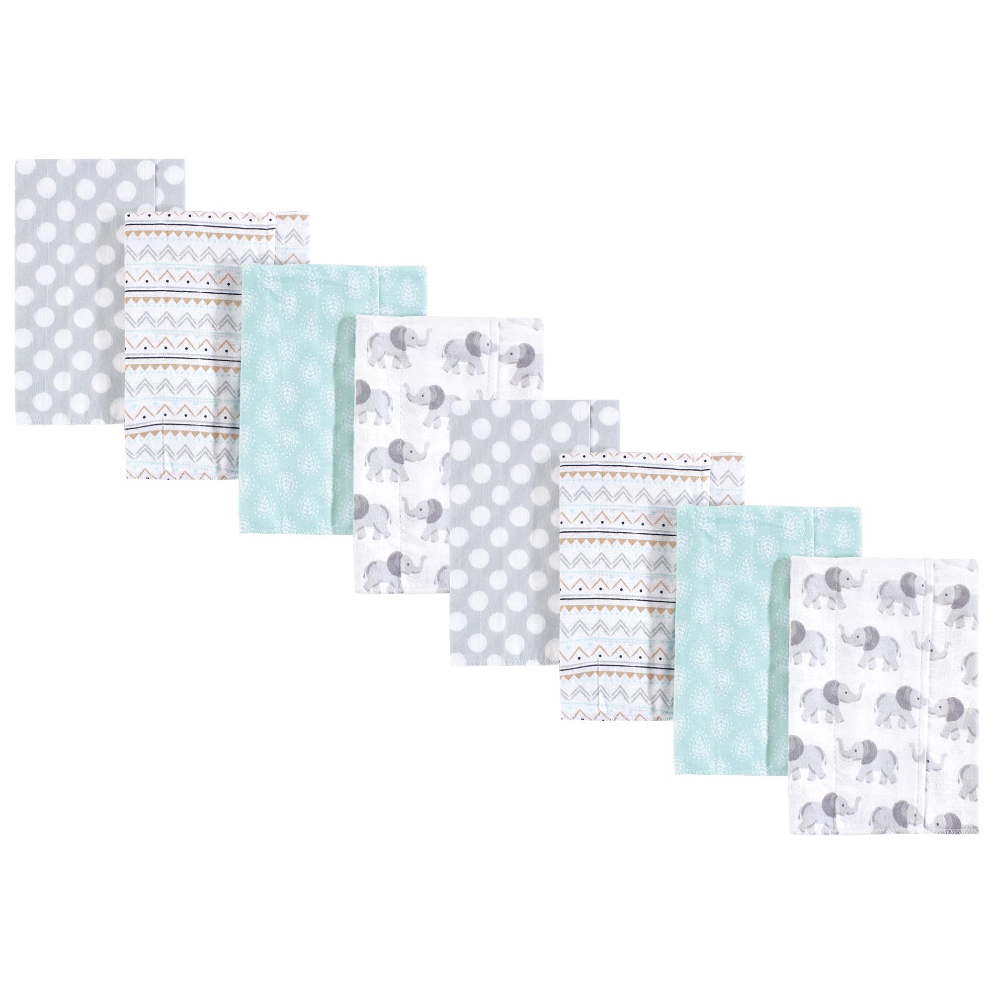Hudson Baby Cotton Poly Flannel Burp Cloths Multipack, Gray Elephant 8-Pack, One Size