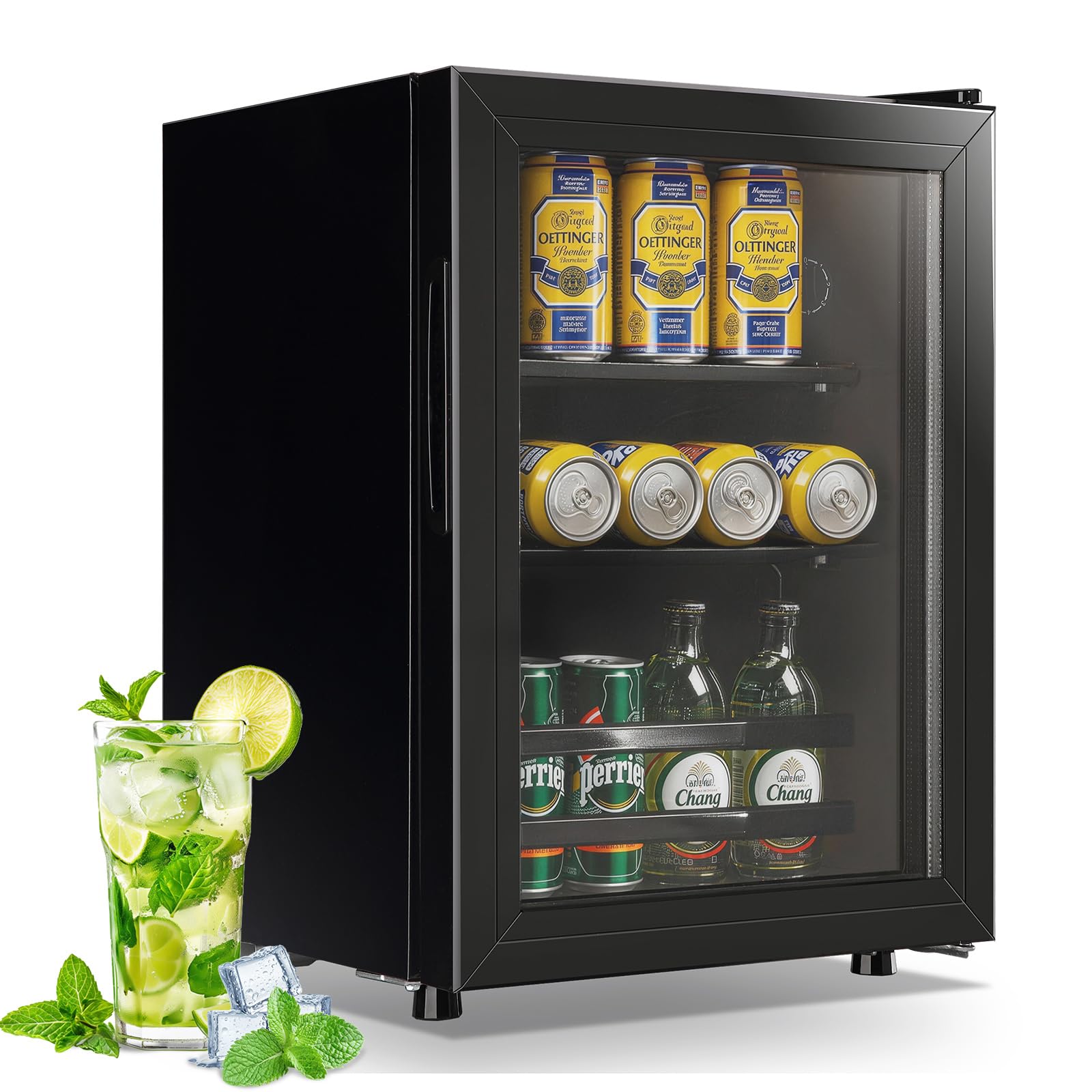 WANAI Small Beverage Refrigerator Cooler 1.3 Cu.Ft, 45 Can Black Mini Small Fridge with Glass Door Adjustable Shelves for Soda Beer Wine, Suitable for Bedroom Bar Office on Fridge.com