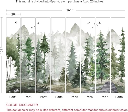 Miniatura 5 de MFWFM Papel Pintado de Bosque Verde Mural de Pared Acuarela para Habitación de Bebé (No Despegar y Pegar)