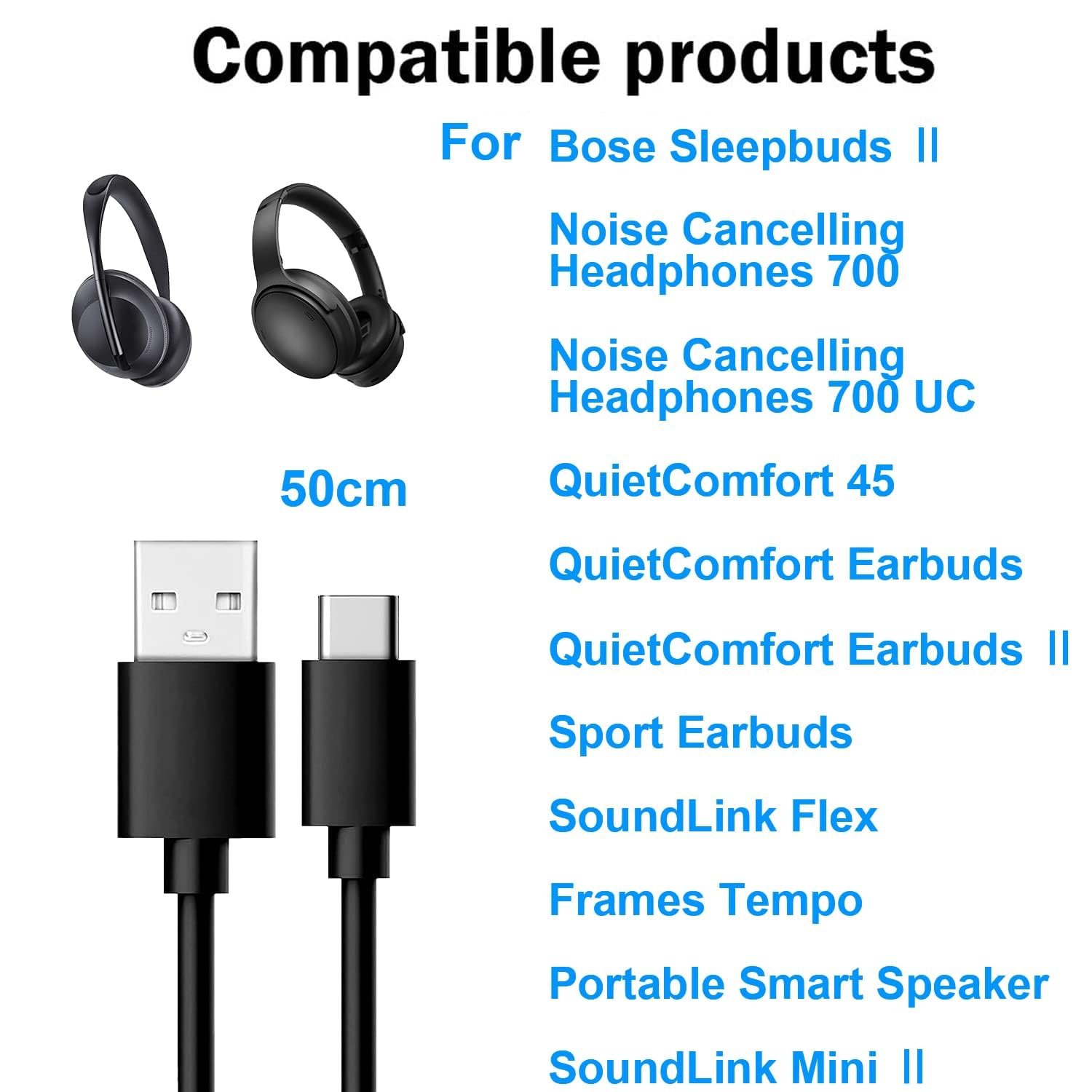 Aiivioll Cavo di ricarica USB Type-C per Bose Noise 700 Aiivioll Cavo di ricarica USB Type-C per Bose Noise 700