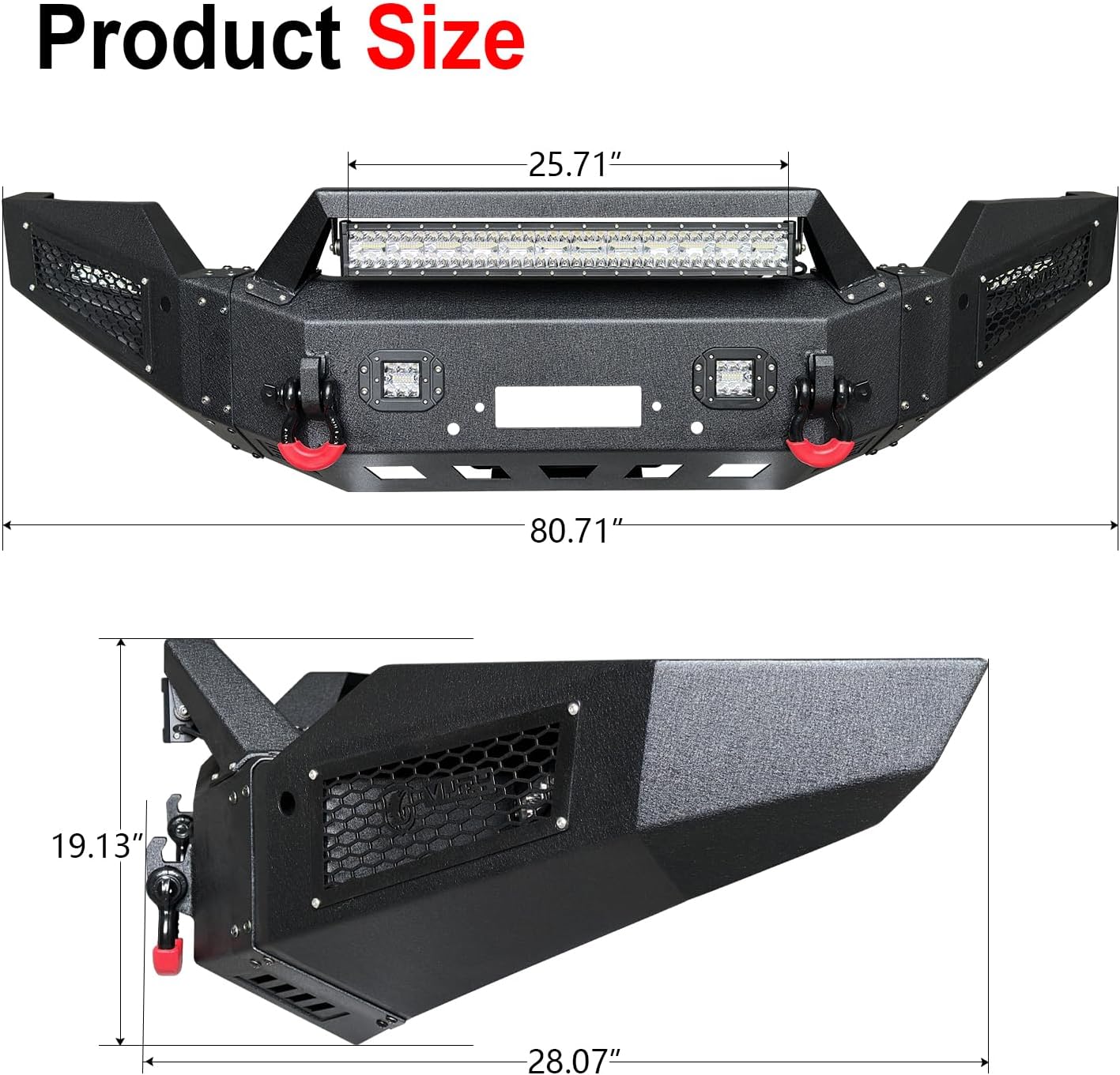Front Bumper Texture Black Compatible with 2022 2023 2024 Toyota Tundra w/Winch Plate & 5 Aluminum Lights & 2 4.75T D-Rings