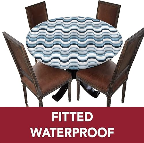 Vista 20 de Mantel redondo abstracto ajustado con borde elástico, estampado de flores, estampado tradicional, de poliéster, se adapta a mesa redonda de 36