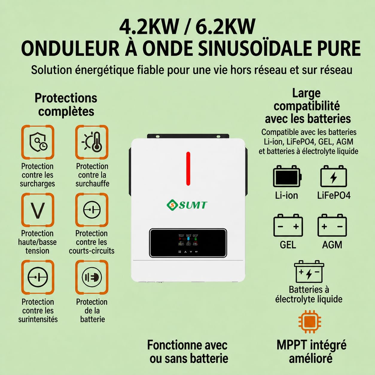 ECO II Inversor Solar Híbrido 6,2KW MPPT 120A Onda Sinusoidal Pure Operation On Grid Off Grid WiFi GPRS Doble Salida