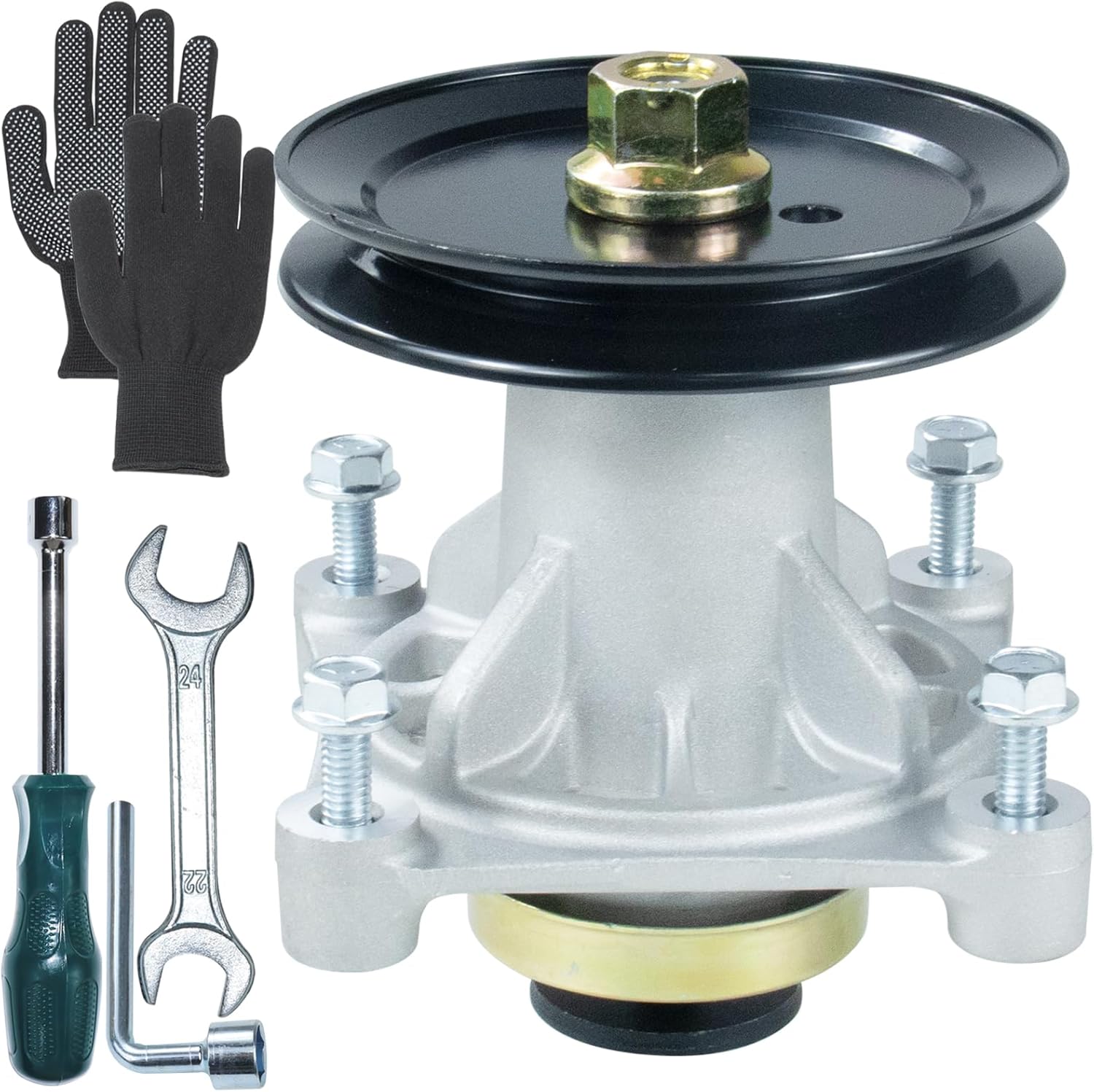 604214 Spindle Assembly with 603987 Spindle Pulley Replaces Hustler 604214 Spindle Assembly for Hustler Dash 42 inch Hustler Raptor Deck Spindle, Hustler Raptor 42, Hustler Dash XD 42" Decks