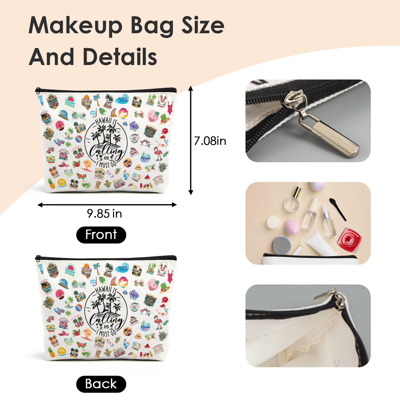 Hawaiian Makeup Bags Souvenirs - Hawaii Travel Must Haves for Vacation Aloha Small Cosmetic Organizer for Women Girls Trip Birthday Gifts Summer Beach Accessories Bag Friends Holiday Gift