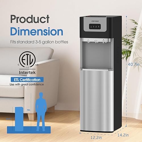 Miniatura 6 de Dispensador de agua con enfriador de agua de carga inferior, agua caliente, fría y habitación, construcción de acero inoxidable duradera,