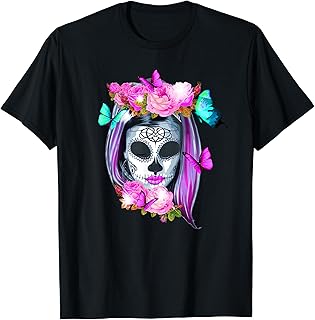 Flowers Sugar Skull Day of the Dead Dia De Muertos T-Shirt