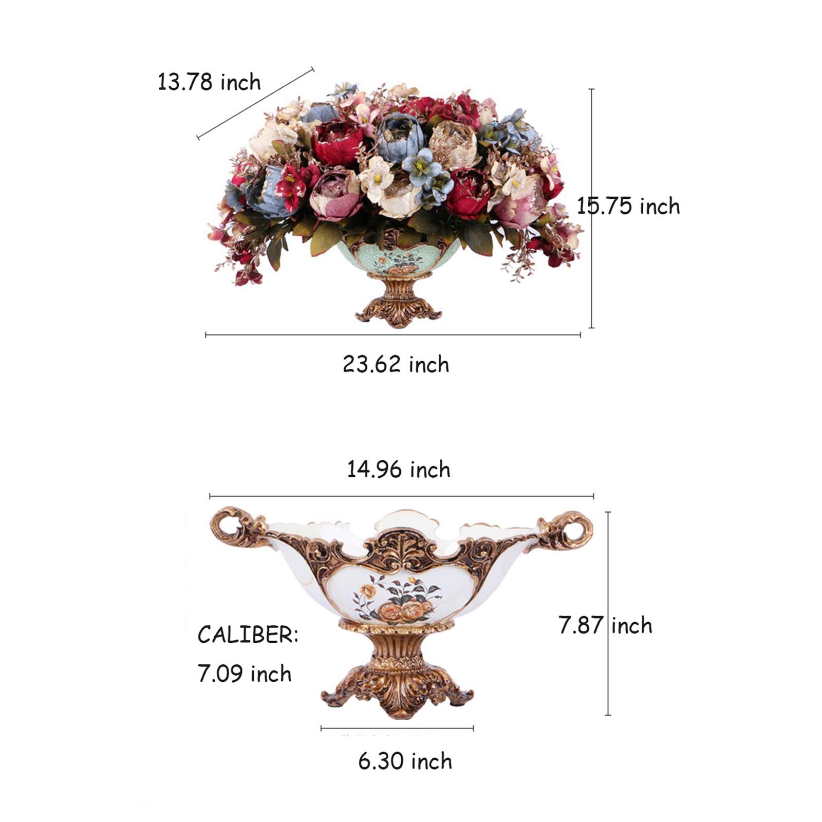 Sztuczne kwiaty Sztuczne kwiaty w wazonie - imitacja bukietów piwonii z wazonem z żywicy, realistyczne sztuczne flanelowe jedwabne kwiaty Fałszywa piwonia Bonsai Ozdoby na środek stołu do domu/biura