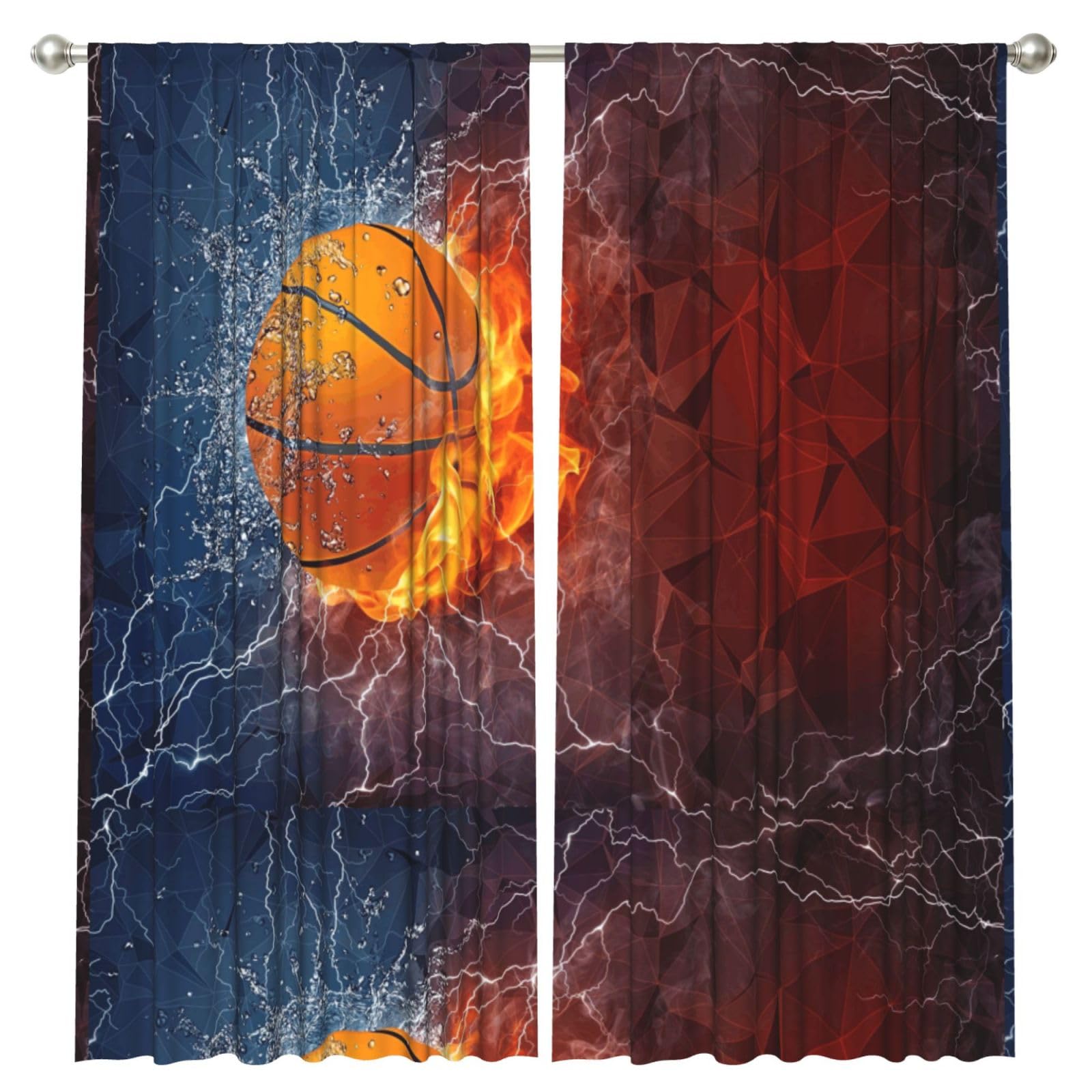 InOmak Basketball Flames And Waterdrops, 2 Panels Window Curtains 52 x 84 Inch Blackout Curtains for Living Room Bedroom