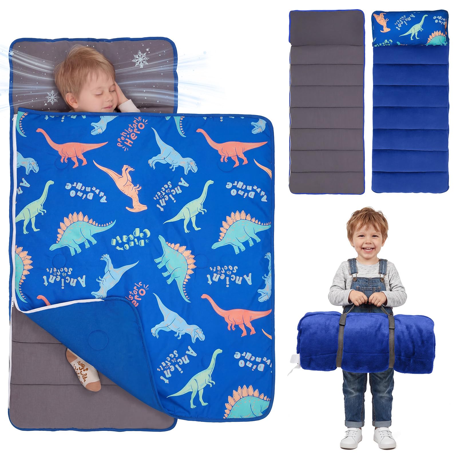 Nap Mat Toddler Sleeping Bag Extra Large 55x35 Inches Reversible Cooling and Warm Soft Flannel Removable Pillow for Daycare Preschool
