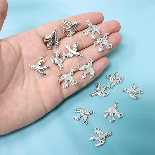 Miniatura 4 de Honbay 50 dijes de aleación de paloma de la paz, colgantes de animales de pájaro pequeño para aretes, collar, pulsera, llavero, joyería, fabricación