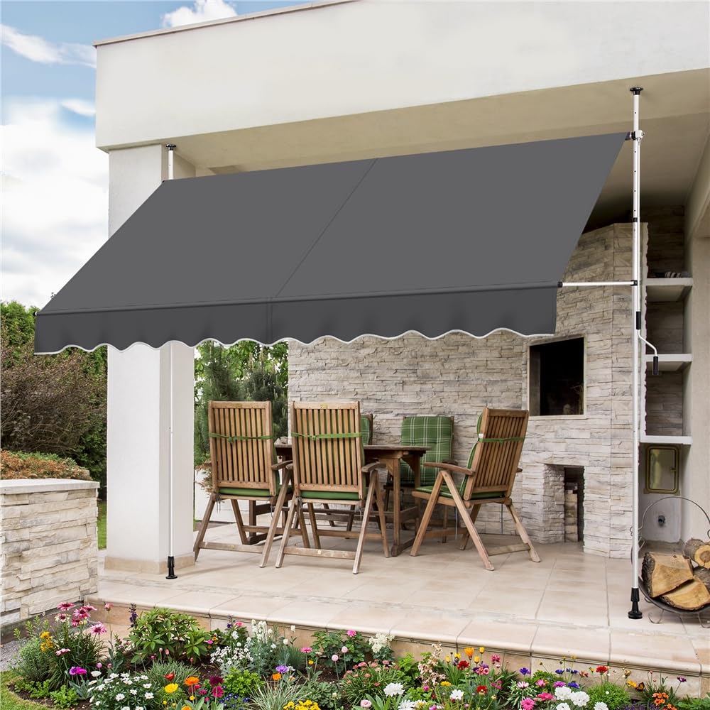 Yaheetech Klemmmarkise 300cm Breit Balkonmarkise mit Handkurbel Sonnenschutz ohne Bohren Sonnenmarkise höhenverstellbar Markise mit Gestell wasserdicht, Dunkelgrau - 4
