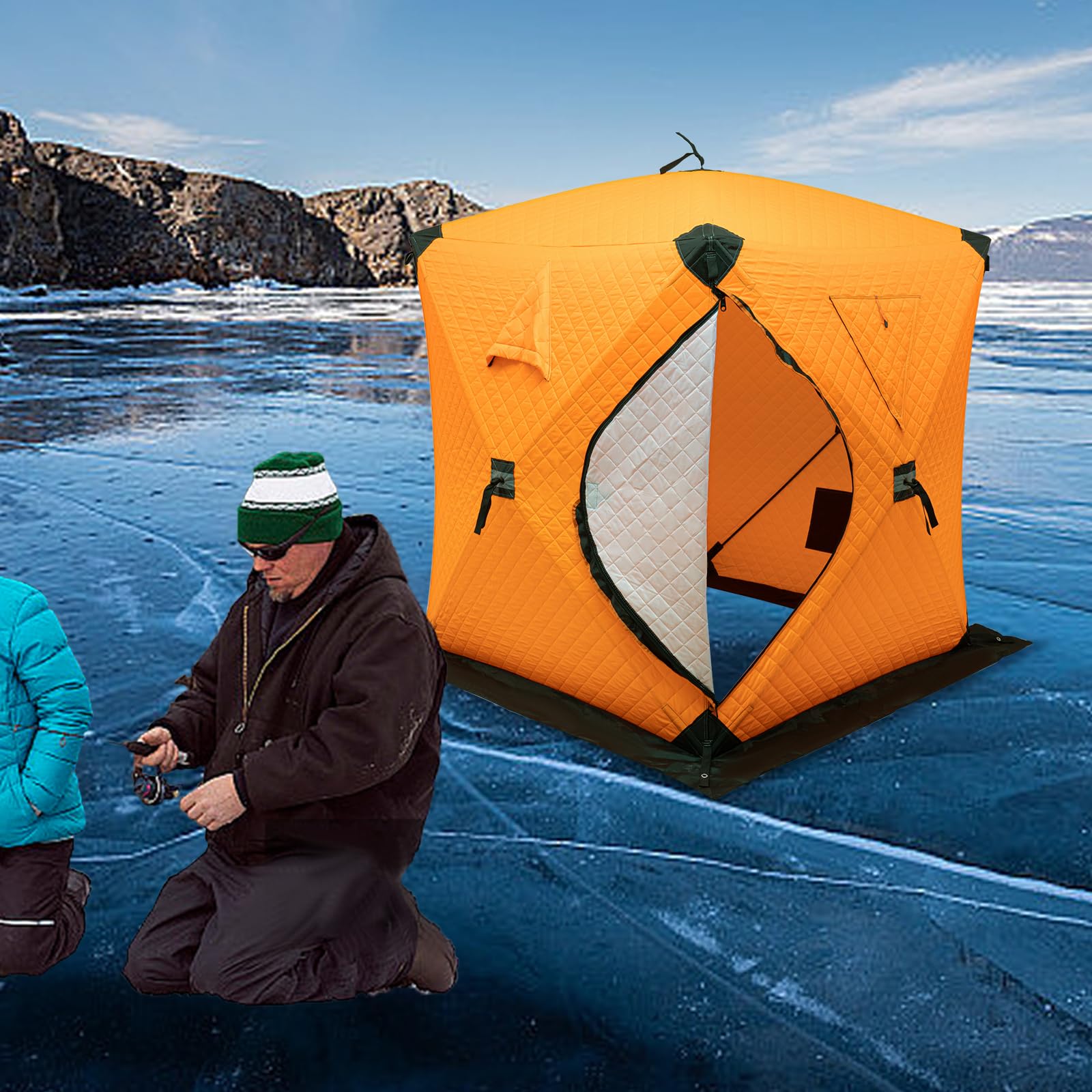 Tragbares Pop-up-EIS-Angelzelt, Tragbares Eisangelzelt, Freistehend Eisangelzelt – Mit 210D-Oxford-Gewebe & 3-Lagiger Stoffkonstruktion, Inkl. Ankern, Seilen & Tragetasche