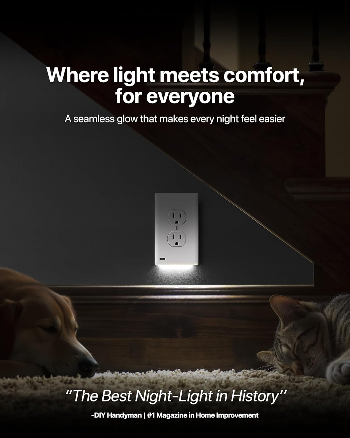Single - SnapPower GuideLight [for Standard Decor, Not GFCI outlets] - Night Light - Electrical Outlet Wall Plate with LED Night Lights - Automatic On/Off Sensor - (Décor, Black)
