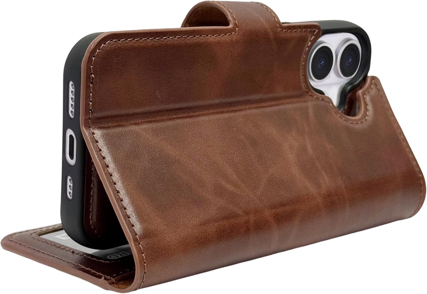 HARDISTON Genuine Leather Handmade Wallet Case Compatible with iPhone 17 - MagSafe Compatible - Detachable Magnetic Flip Cover with Card Holders - Horizontal Kickstand (Brown)