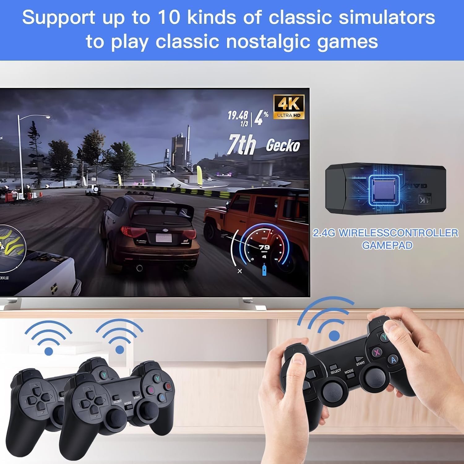 Retro Gaming Stick - Spielekonsole mit 4K HDMI-Ausgang, 64G M8 Videospielkonsole, 20000+ Spiele, 2.4G Wireless Game Controller, TV Videospielmaschin