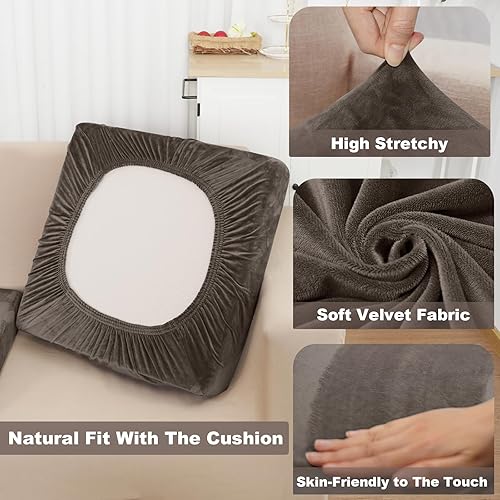 Miniatura 3 de NAISI Funda para sofá modular, 4 piezas, fundas de cojín separadas de terciopelo para sofá, en forma de L, fundas de sofá suaves y elásticas con 2