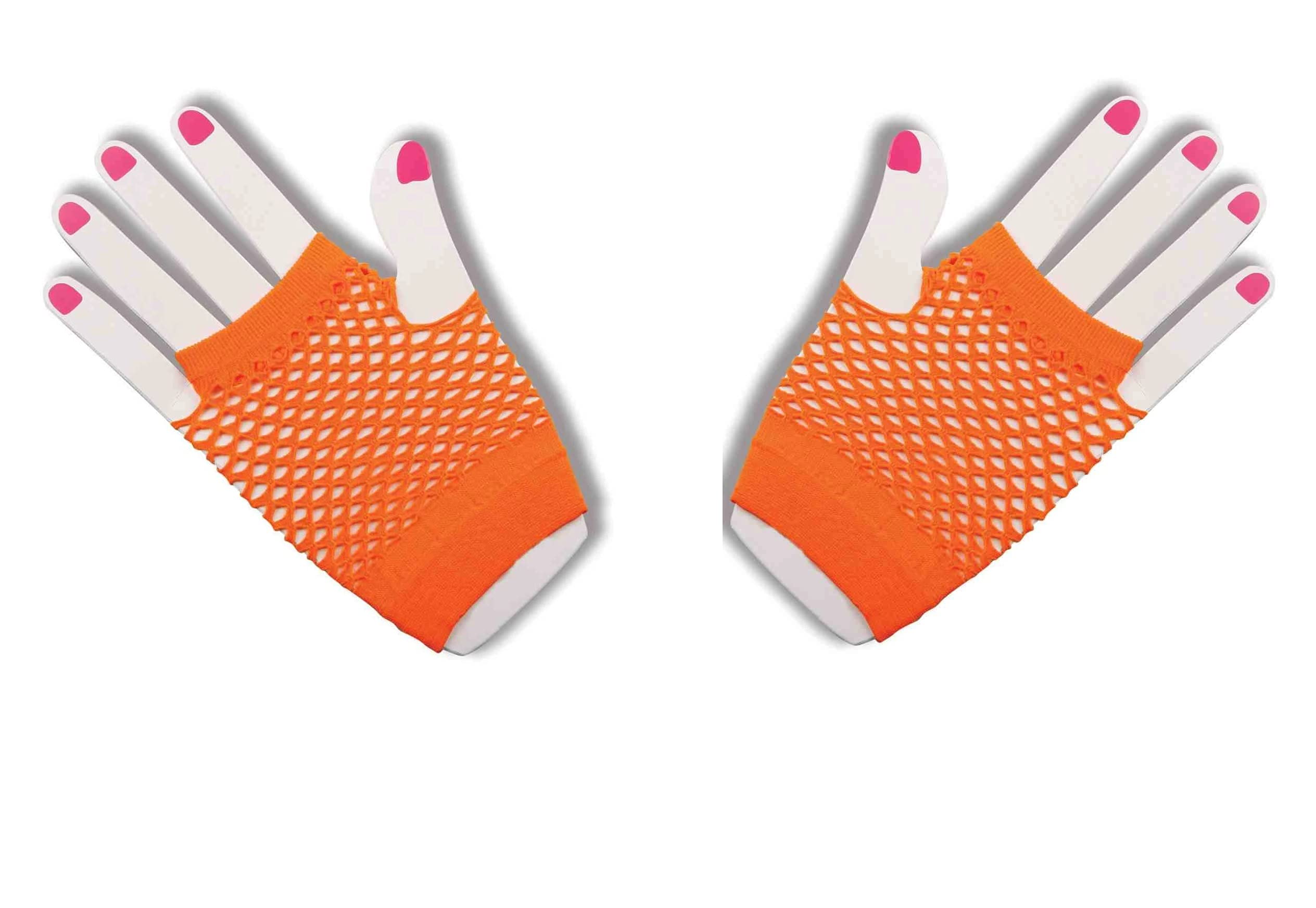Mytoptrendz® Gloves Fingerless Fishnet Short Ladies Girls Net 80s Burlesque Fancy Dress Fancy Dress Tutu Rave Hen Night(Orange)