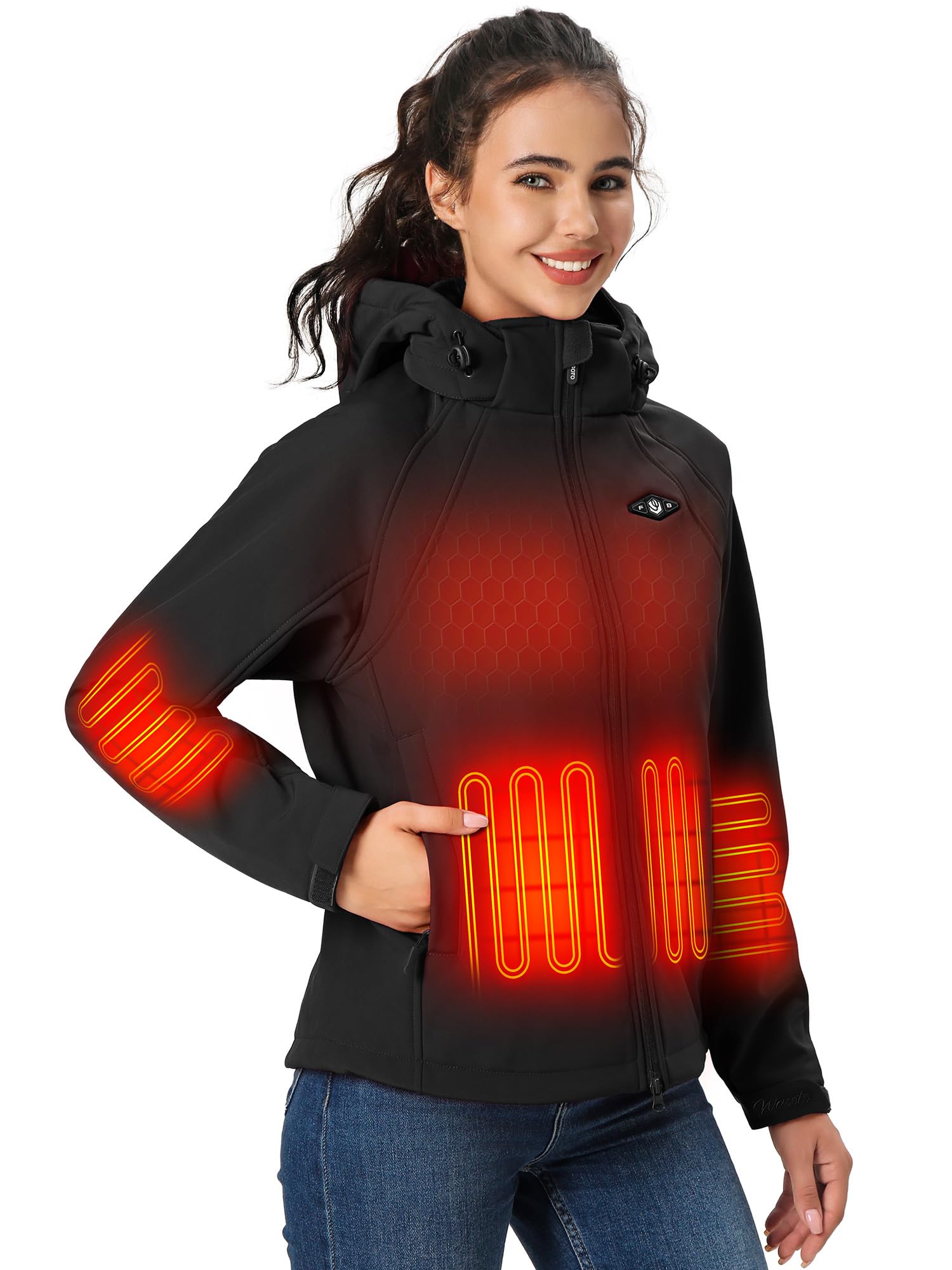 Heated Jackets for Women 16000 mAh Battery Pack Lightweight Water-Resistant Slim Fit Heated Coat with Detachable Hood Black Medium