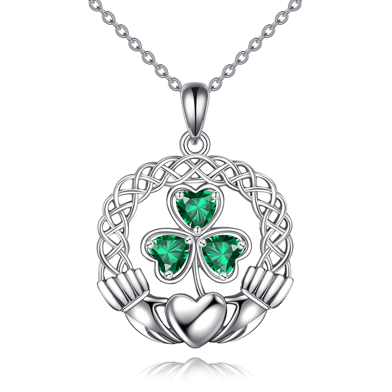 VONALA Kleeblatt Halskette 925 Sterling Silber Keltischer Knoten Claddagh Grün Anhänger Keltische Irische Kette Glücksbringer St Patrick Day Schmuck Geschenk für Frauen Damen