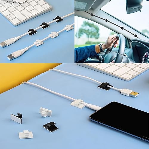 Miniatura 7 de Clips adhesivos para cables de gestión de cables, 50 unidades, color negro, adecuado para cables con un diámetro de  0.236 in en automóviles, casas