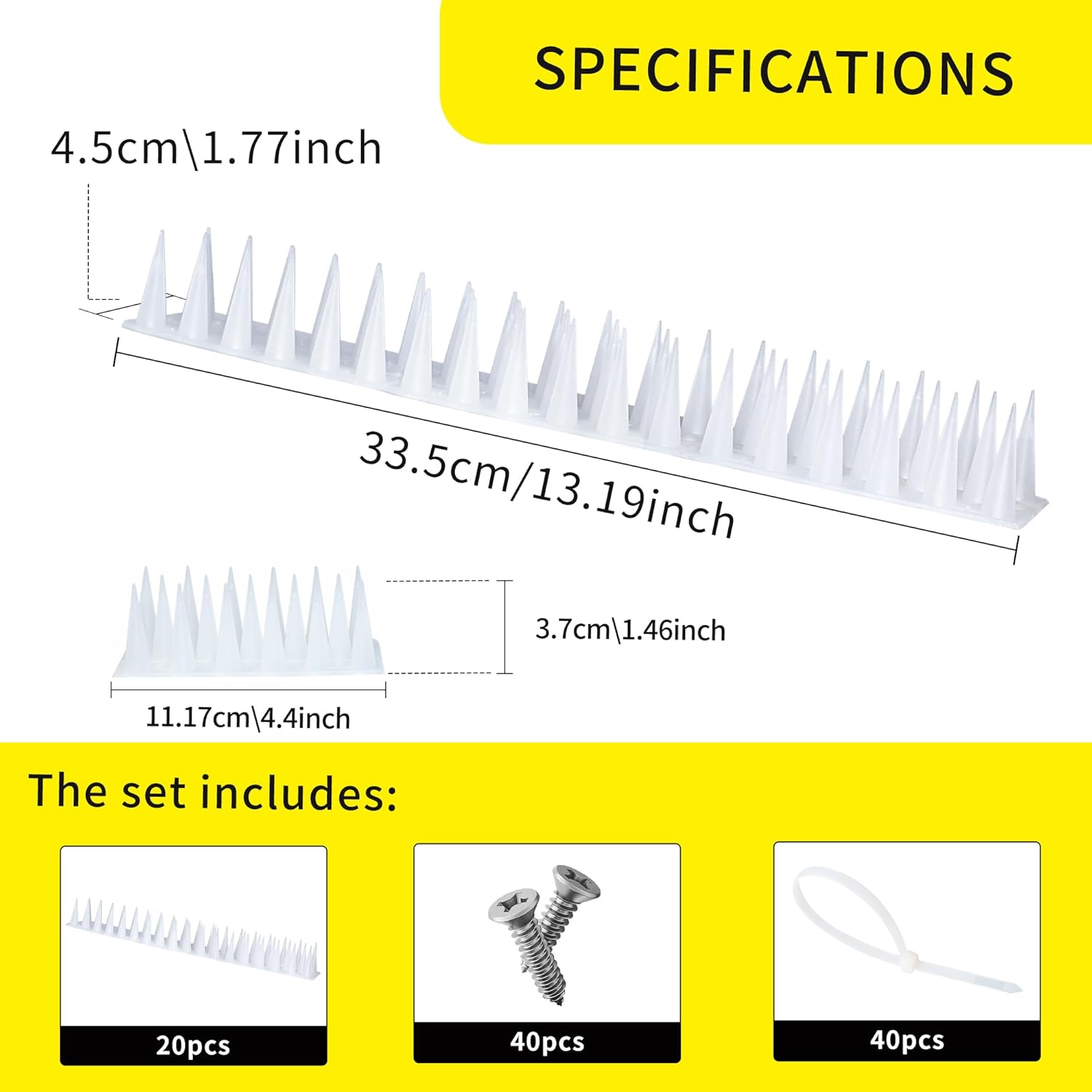 Bird Spikes, 22FT Outdoor Bird Deterrent Spikes Device for Birds Pigeon Woodpecker Squirrel Raccoon Cat, Plastic Bird Deterrent for Outside, Patio, Roof, Sill, Fascia (Clear, 20Pcs)