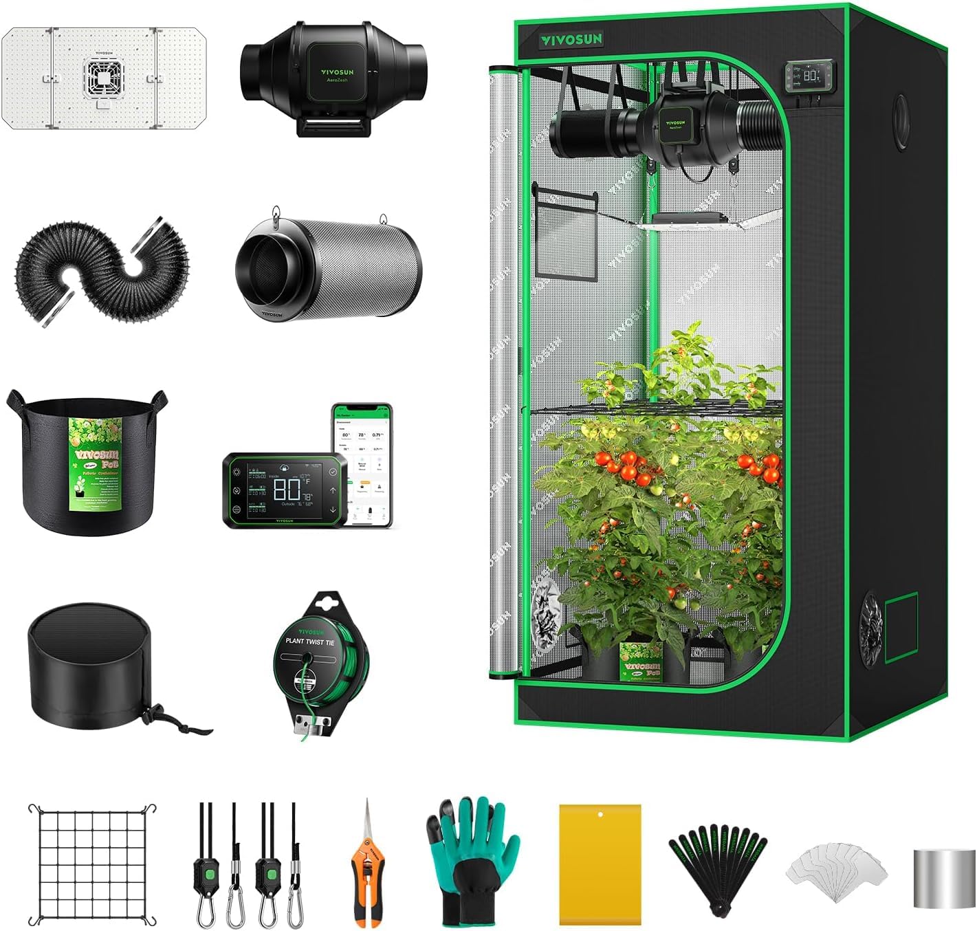VIVOSUN Smart Grow Tent Kit for 3x3 ft Indoor Growing, 36"x36"x72"