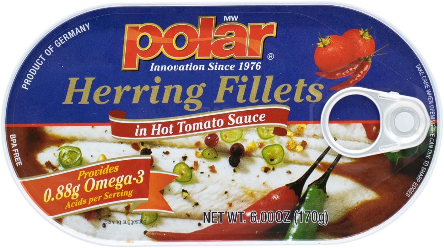MW polar Herring Fillets in Hot Tomato Sauce, 6 Ounce (Pack of 14)