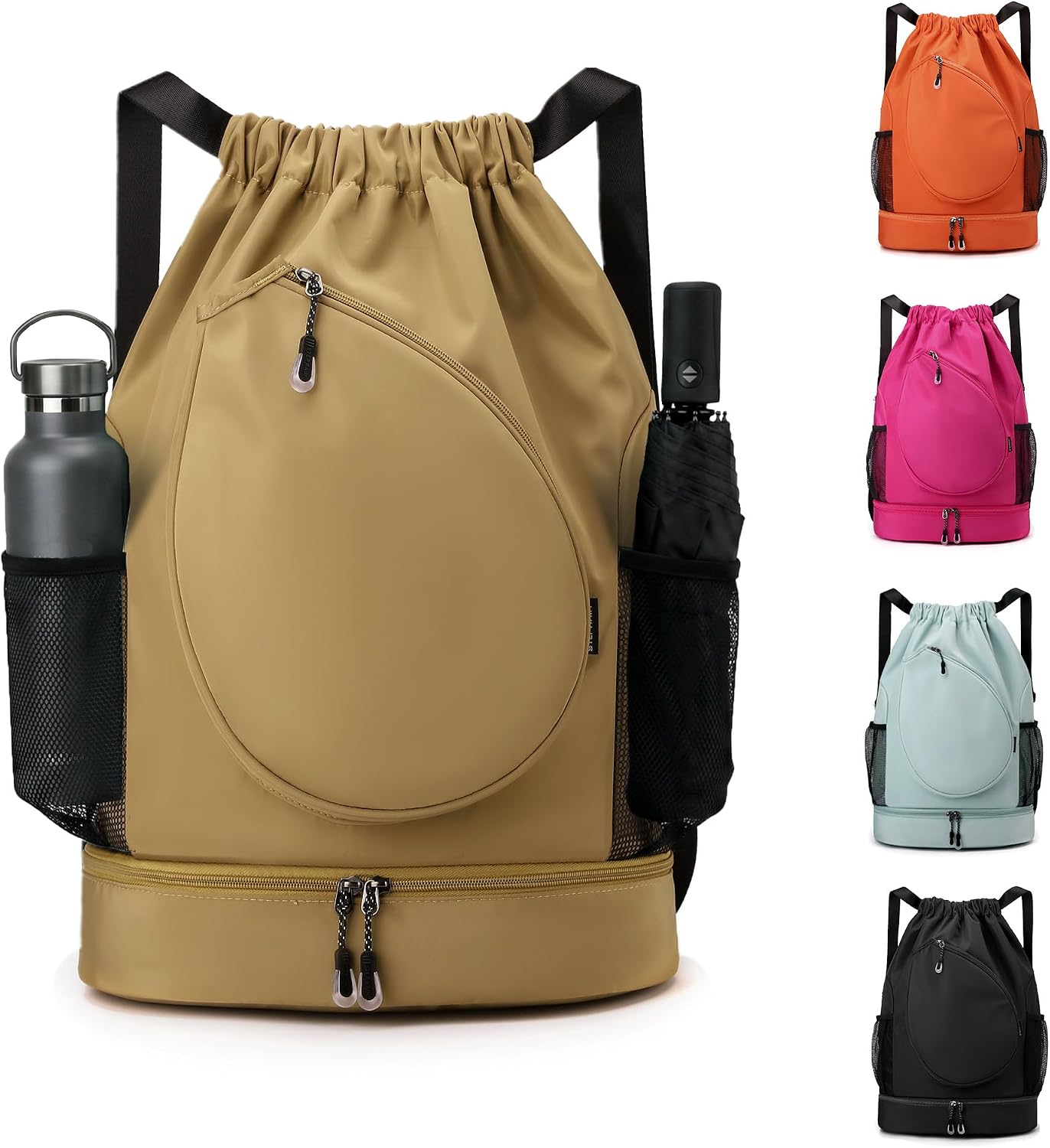 Sports Drawstring Backpack, Gym Bag with Shoe Compartment