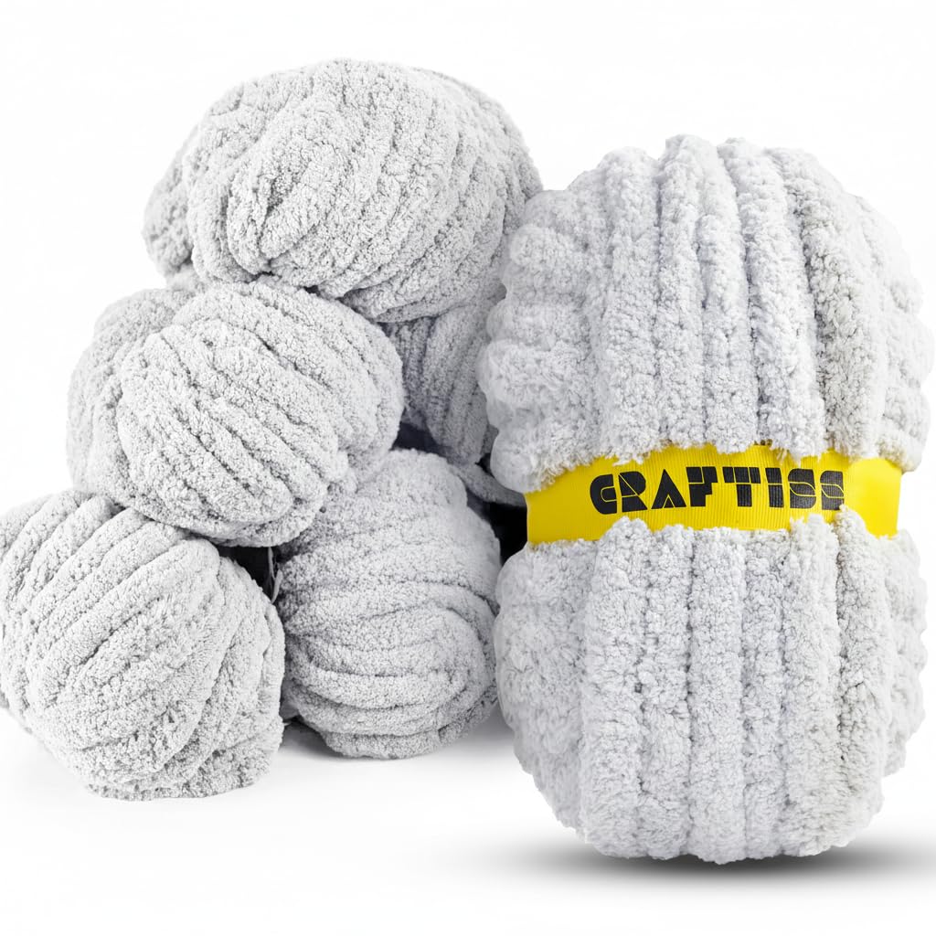 8 Rolls Cream Chenille Chunky Yarn for Crocheting - Extreme Jumbo Weight (27 yds, 8 oz Each Skein), Bulky Thick Crochet Knit Blanket Chunky Yarn for