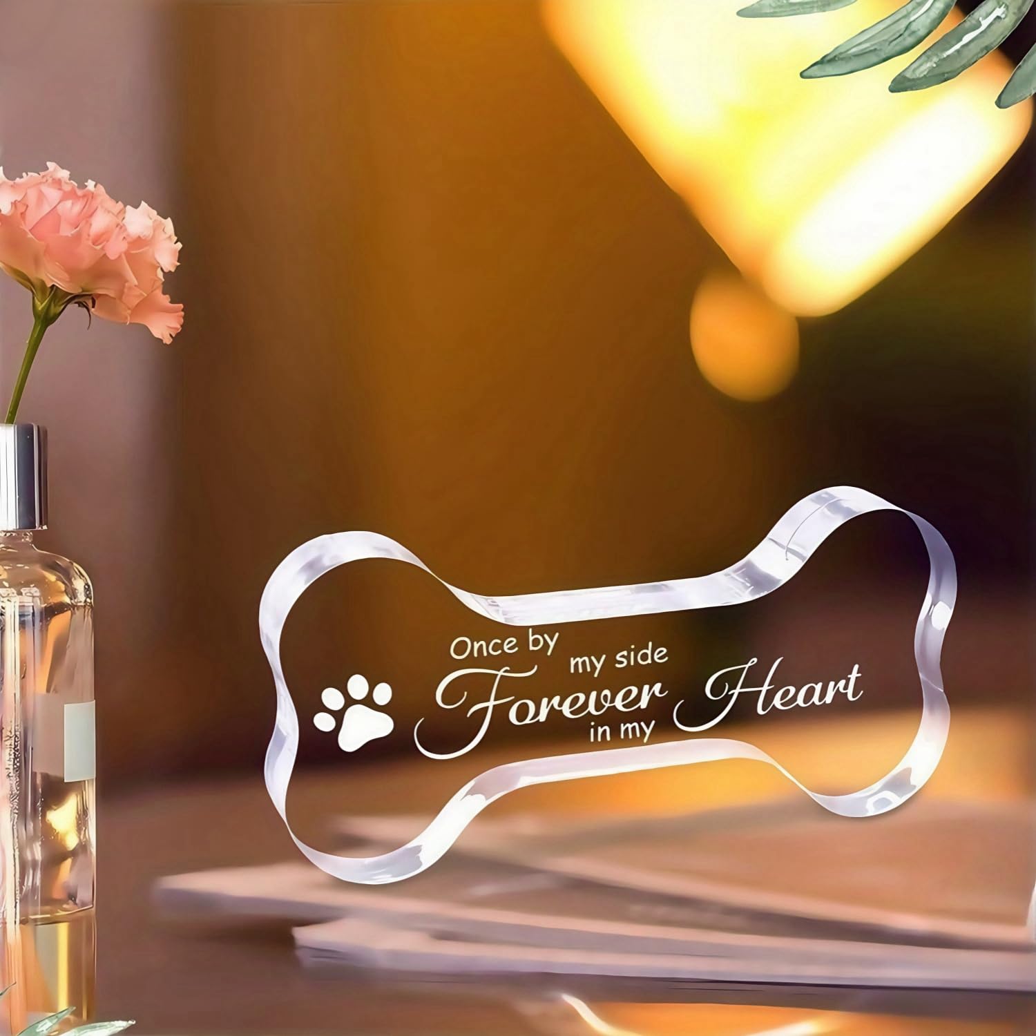 Yiqicomle Pet Memorial Ornament Acrylic Remembrance Gifts for Loss of Dog Cat Sympathy Gift Crystal Bone Shape Decor Memorial Gifts Keepsake for Dogs Puppy Cat - Image 2