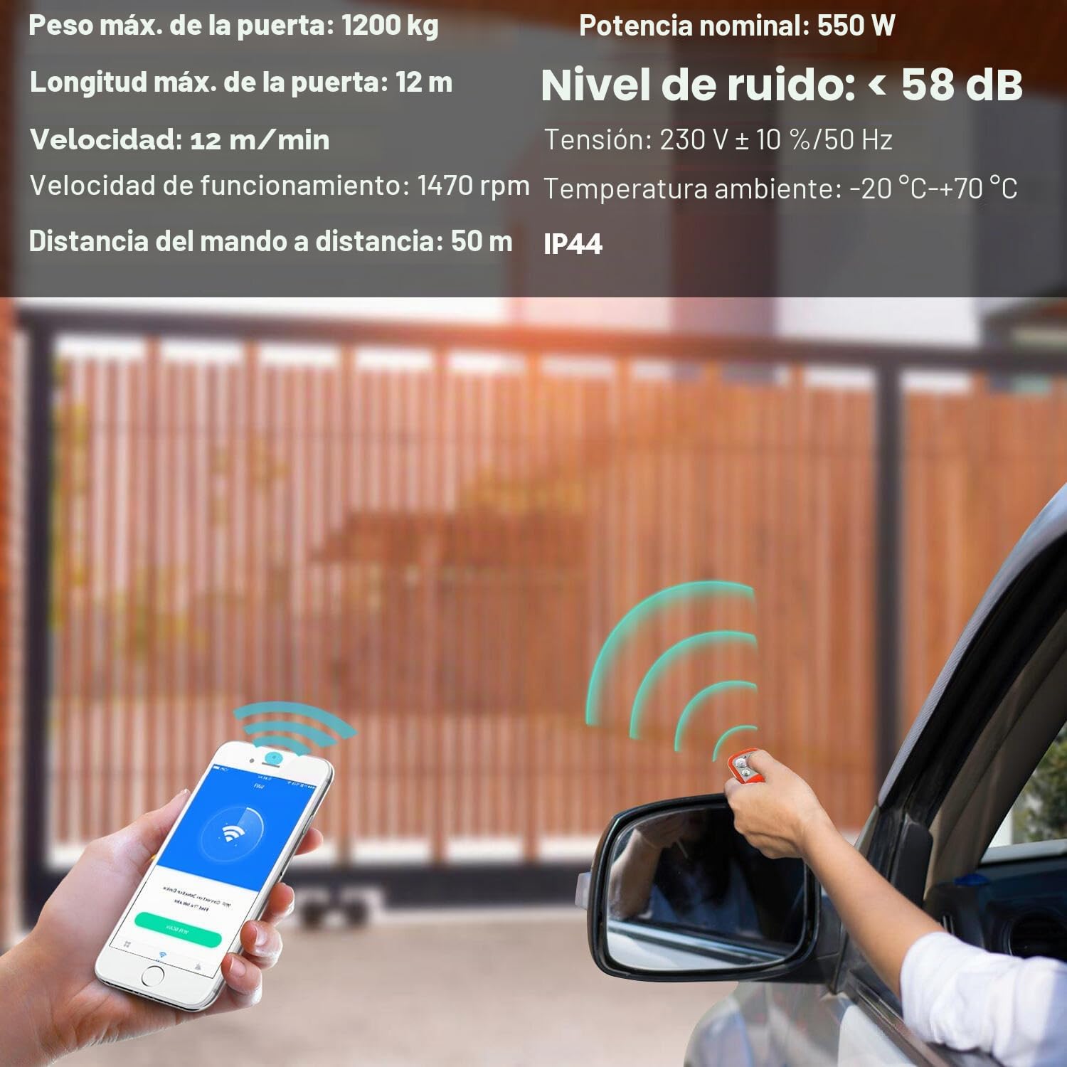 Accionamiento para puerta corredera de 550 W, accionamiento de puerta de garaje hasta 1200 kg, juego de accionamiento para puerta corredera con mandos a distancia y función WiFi