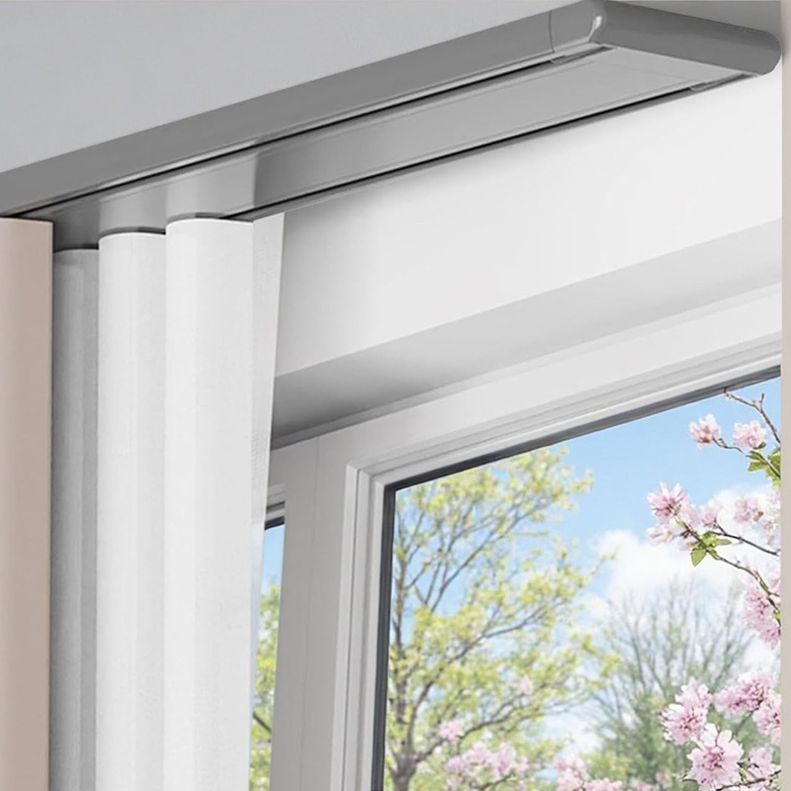 Double Row Ceiling Curtain Track, Modern Sliding Curtains Tracks Mount Top Mount Slide Curtain Rail for Studio Apartment Hospital Shared Bedroom White Grey(Gray,2.5m(8.2ft))