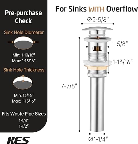 Miniatura 78 de KES S2008A-BK-P2 - Drenaje desplegable para lavabo de baño, 2 unidades de acero inoxidable T304 y latón, 2 unidades para lavabo de baño, color negro