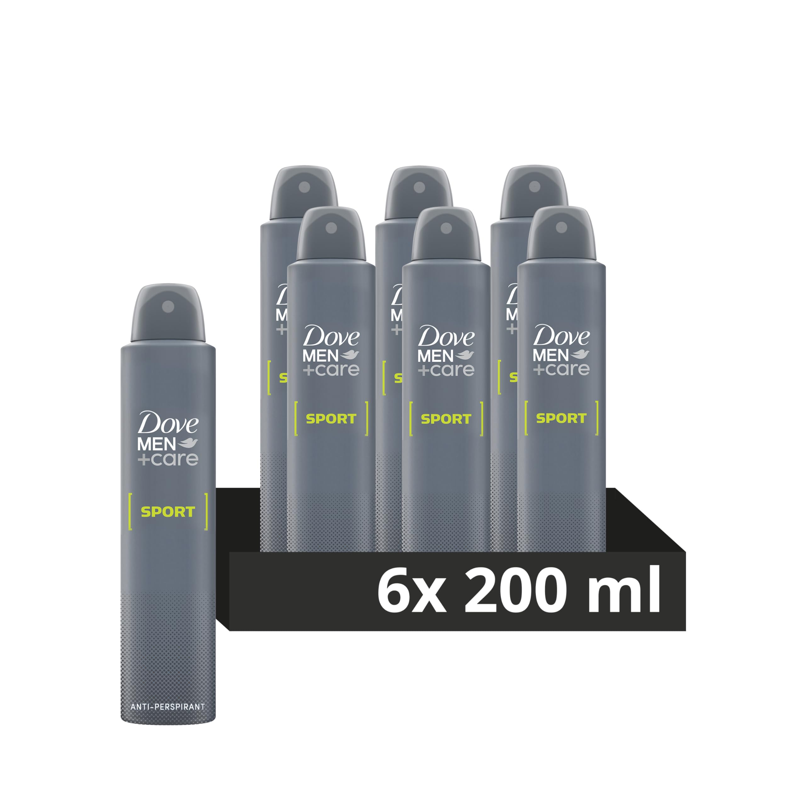 Dove Men+Care Sport Anti-Perspirant Aerosol Deodorant Spray with ¼ moisturising cream for 48 hour sweat and odour protection 6x 200 ml