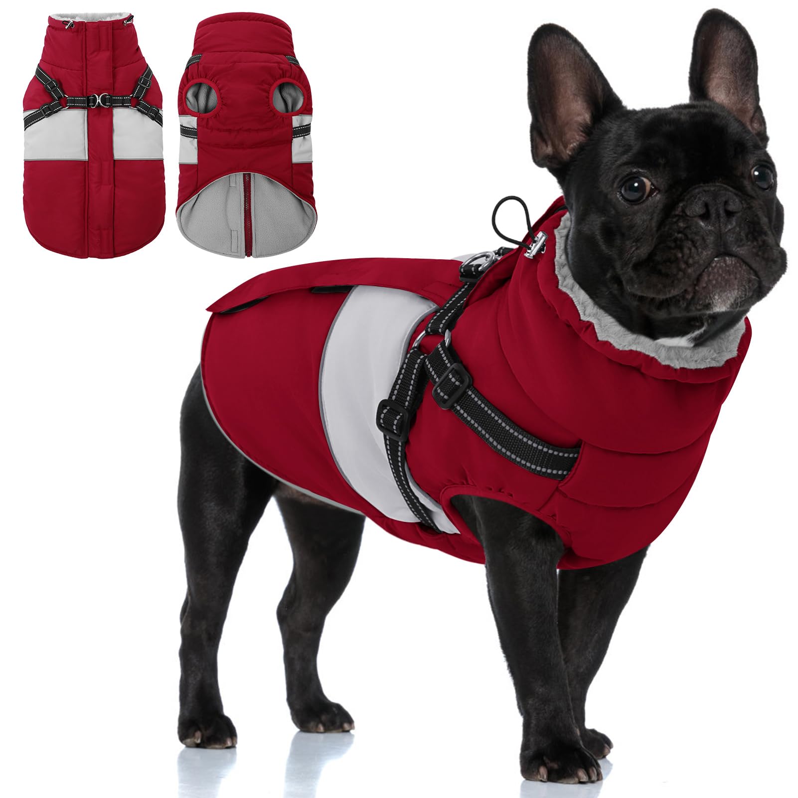 KOESON Abrigo para perro, chaqueta cálida de invierno para perro con arnés integrado para caminar fácilmente, abrigo con forro polar para clima frío para perros medianos, chaqueta acolchada