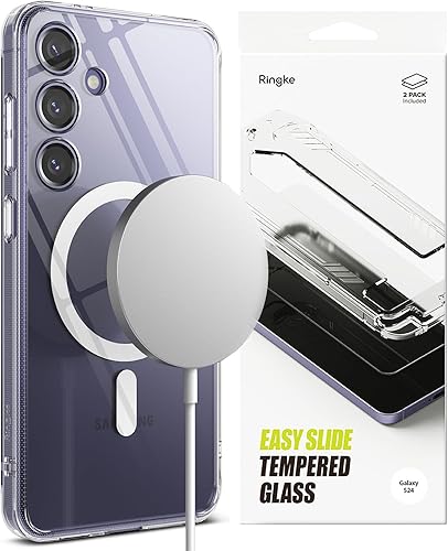 Ringke Fusion Case Compatible with Galaxy S24 Magnetic Clear + Glass Compatible with Galaxy S24 2 Pack