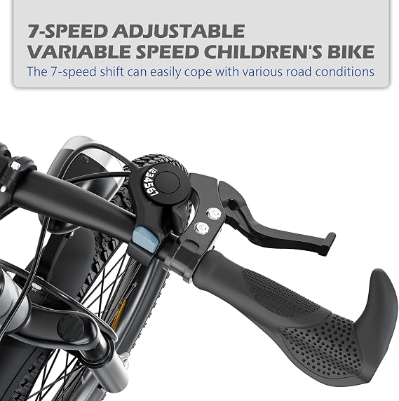 20/24 Inch Kids Mountain Bike for Boys & Girls 7-12, 7-Speed, Dual Disc Brakes, Shock Absorber, LED Light Road Bicycle