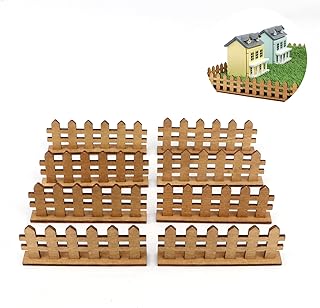 Fairy Garden Fence 8PCS Miniature Wood Fences Village Landscape Accessories Wooden Decorative Picket Fence Building Model Street Landscaping Garden Scenery (Woody)