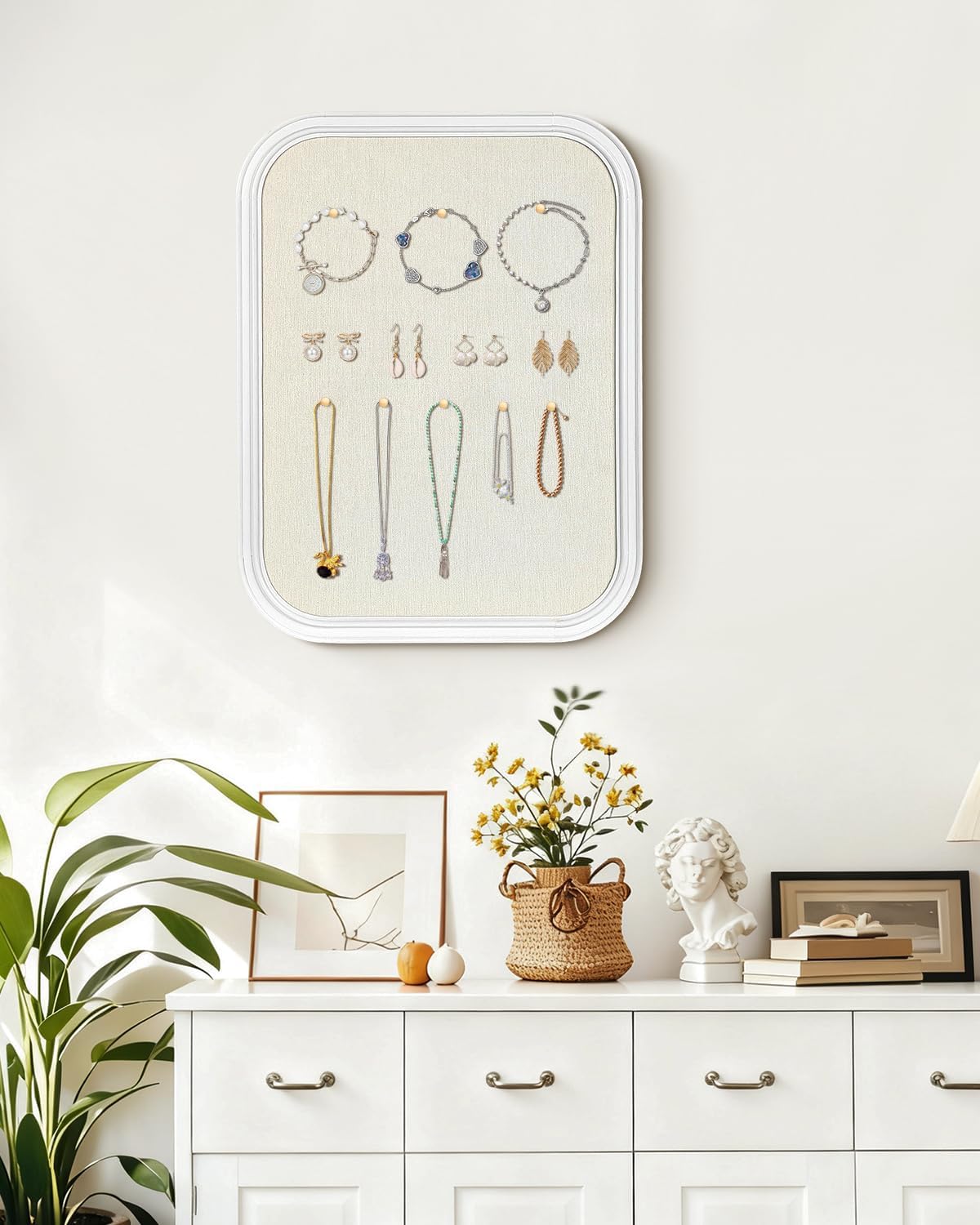 Linen Bulletin Board, Pin Board for Walls, Fabric Bulletin Board, 17.7"x23.6" Pin Board for Home Kitchen Office Decorative, White Wood Frame Cork Board(WH-4560)