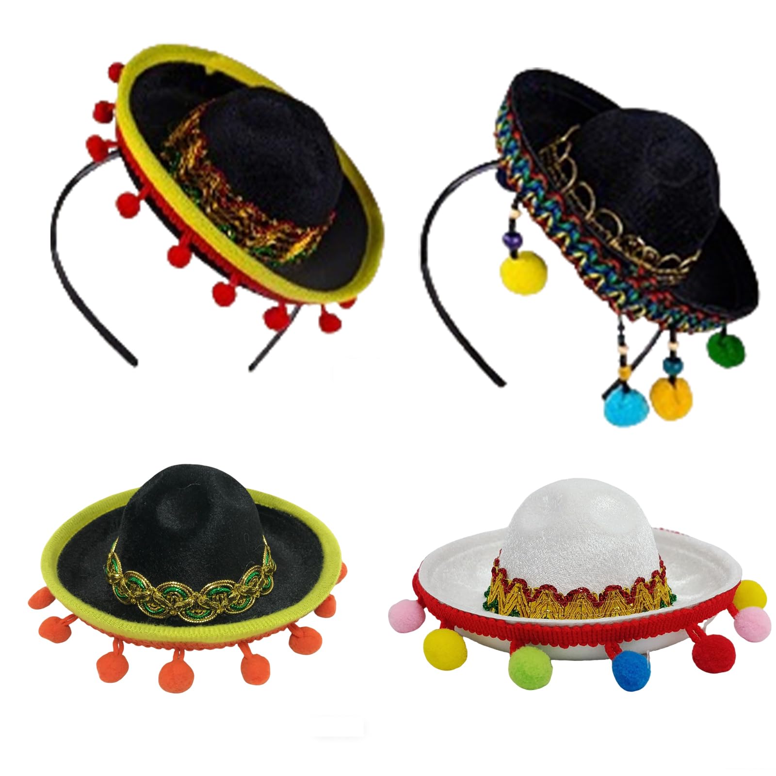 GenYoung 4Pcs Mini Mexican Sombrero Hats for Adults, Colorful Straw Sombreros for Fiesta Party, Cinco De Mayo Decorations, Mexican Theme Fancy Dress Accessories