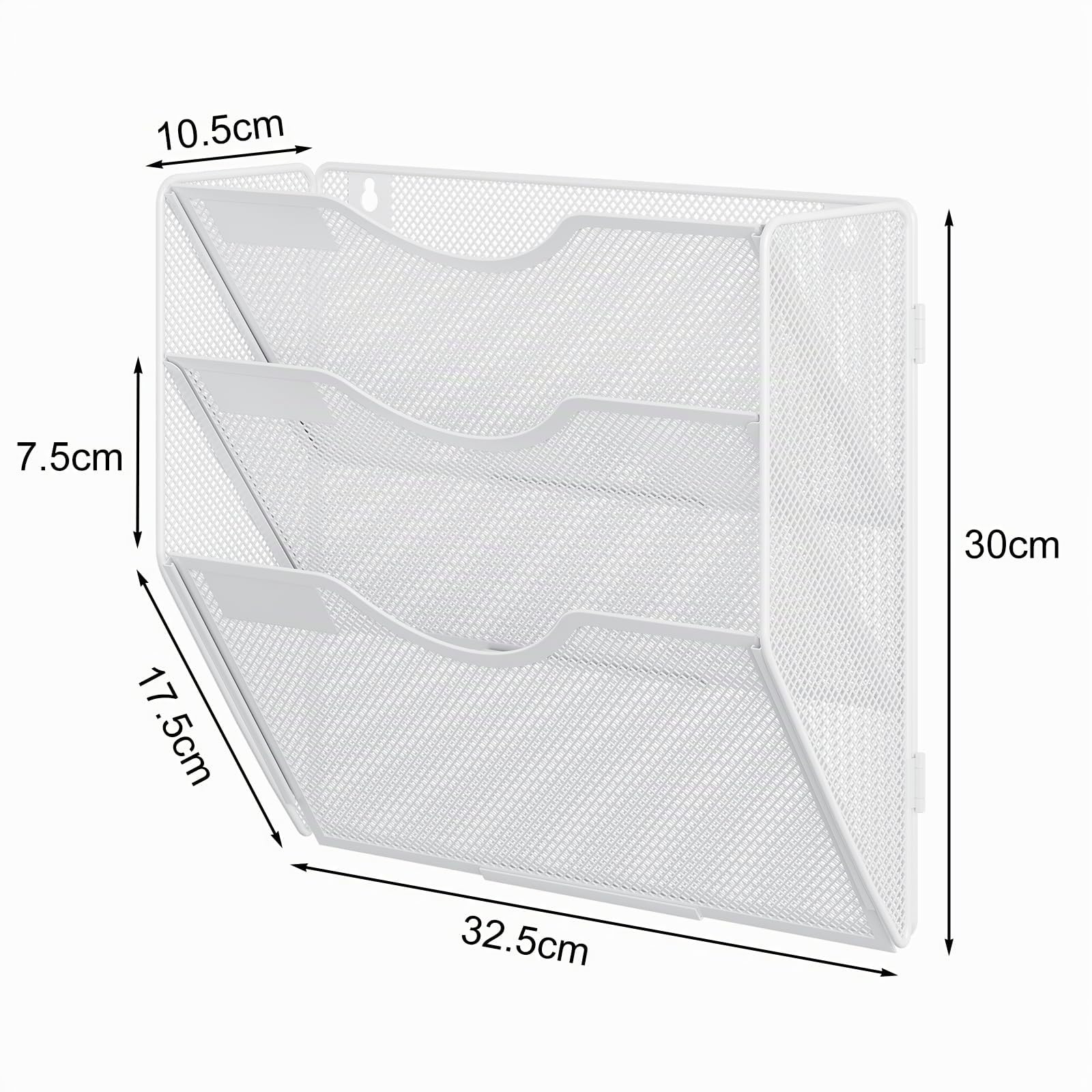 EasyPAG 3 Compartiments Assembler Métal Porte Revue Mural Porte Document Suspendu A4 Organisateur de Bureau à Suspendre Banette de Rangement Range Papier Corbeille a Courrier Murale,Blanc