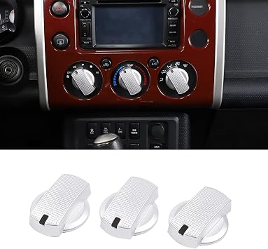 Central Console AC Switch Button Trim Fit for Toyota FJ Cruiser 2007-2021 Aluminum Alloy Air Conditioner Knob Adjustment Cover-3pcs Silver