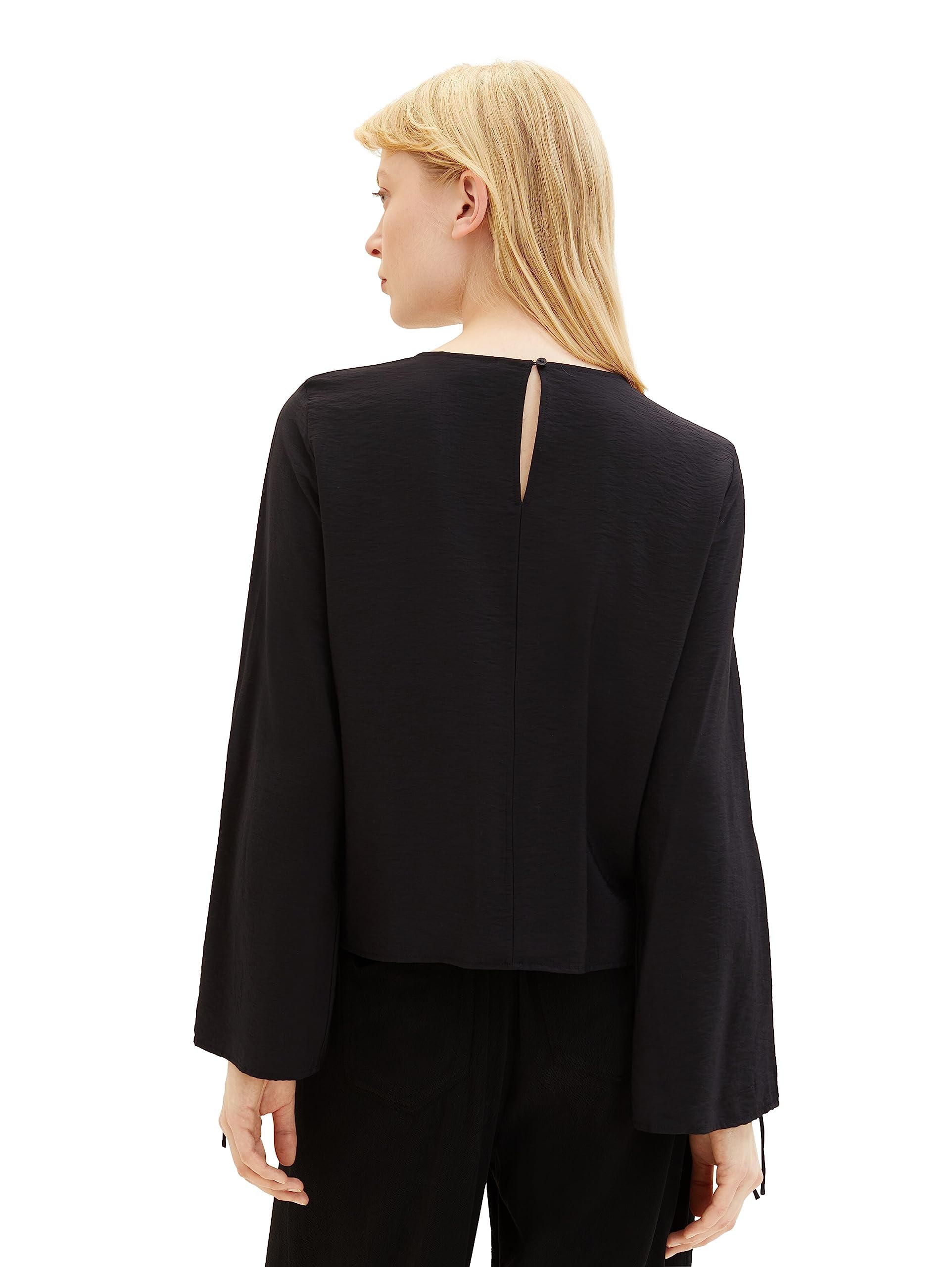 TOM TAILOR Denim Women's Lace Up Blouse, 14482 - Deep Black, L