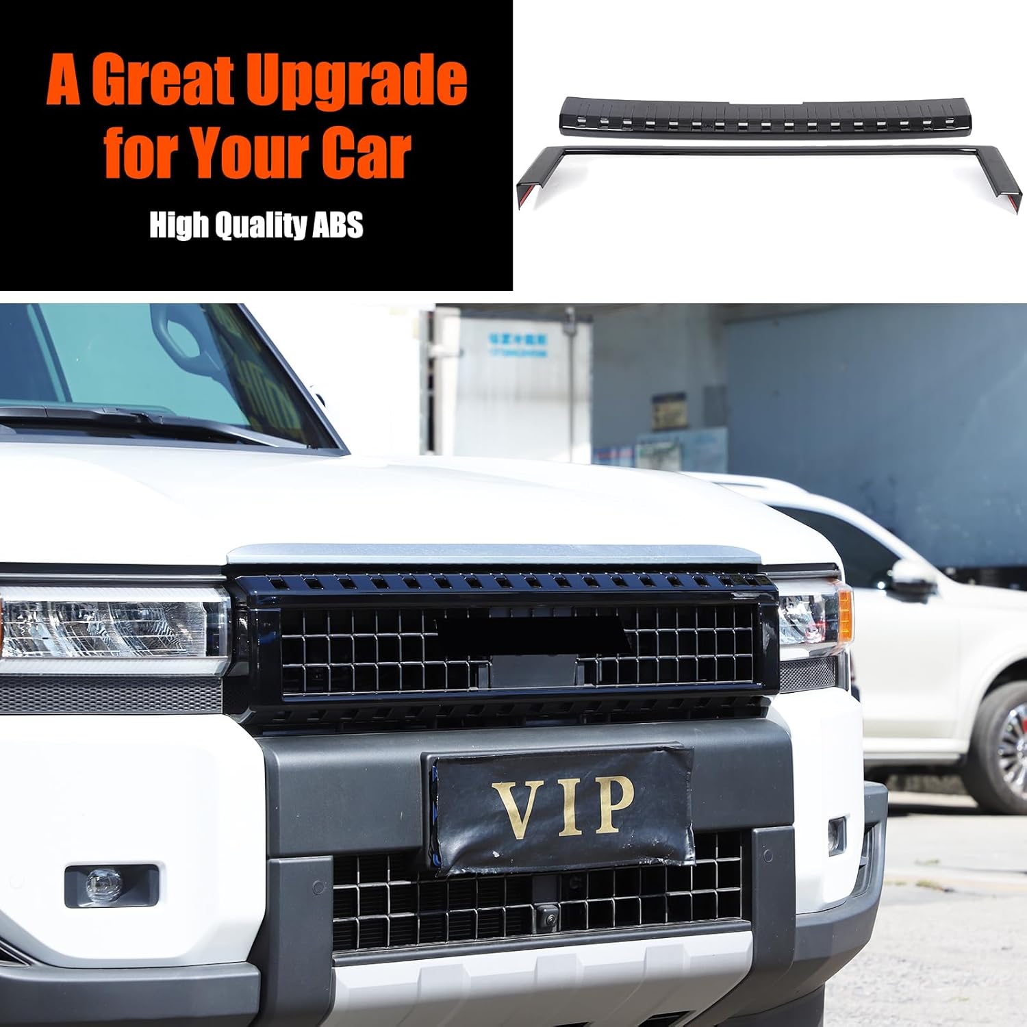 Front Bumper Grille Upper Grill Trim Cover Compatible with Toyota Land Cruiser Prado 250 J250 LC250 2024 2025 2026 Accessories, ABS Front Hood Center Grill Trim Accessories (Bright Black)