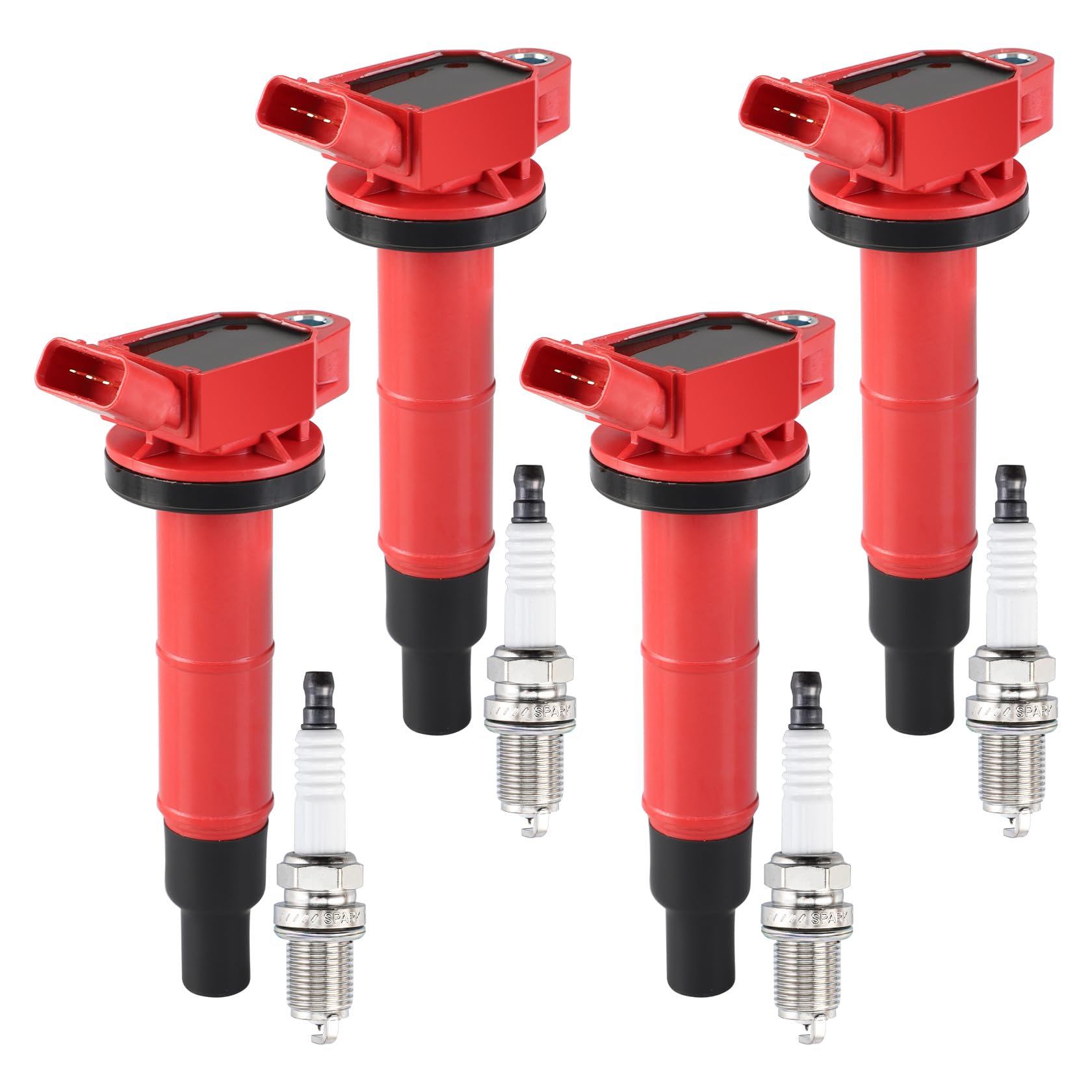 Pindex 4 Pack UF333 Ignition Coils and Iridium Spark Plug Coil Pack Kits Compatible with 2.4L L4 Scion Toyota TC Camry Corolla Highlander Matrix RAV4 Solara Lexus HS250h Scion xB tC Pontiac Vibe