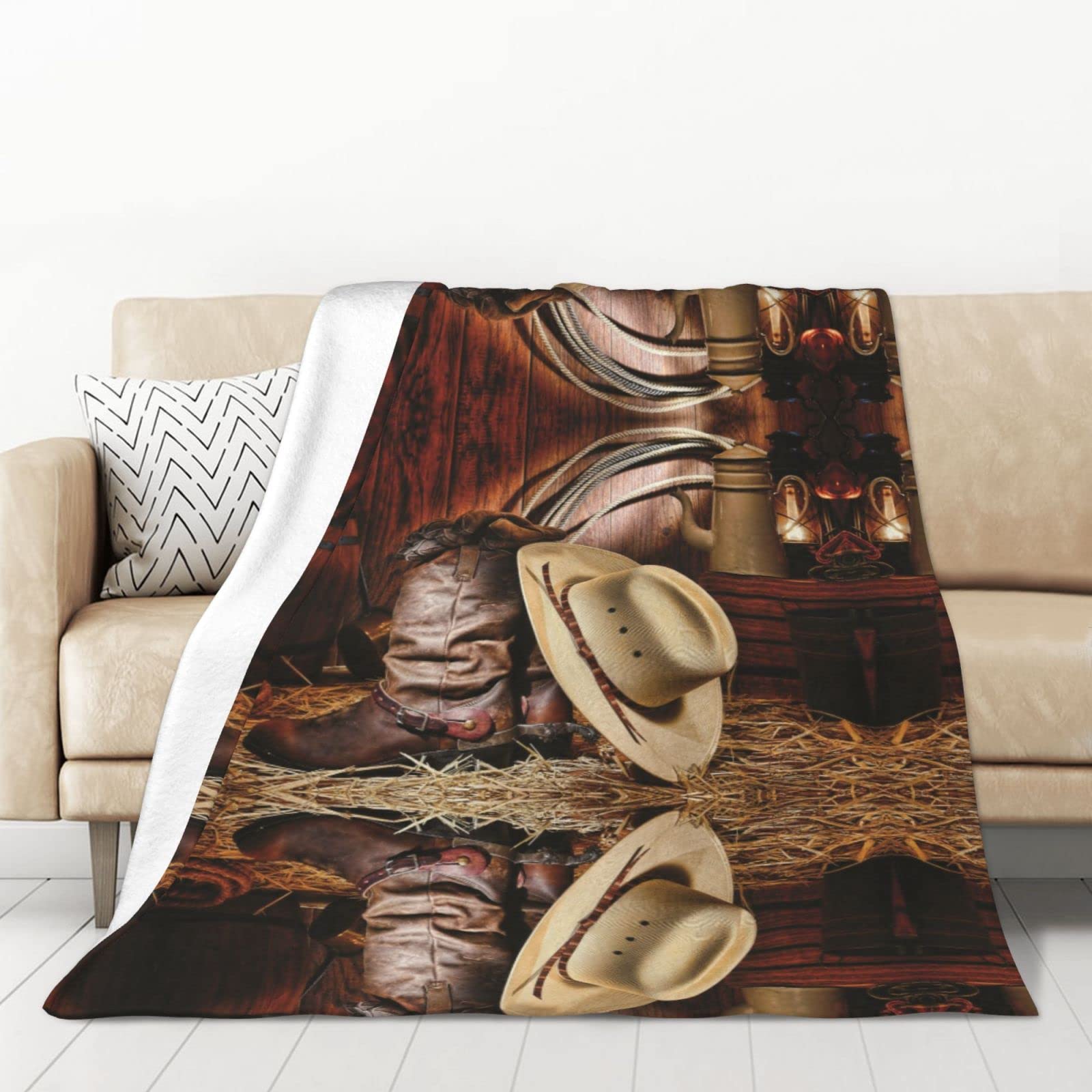Couverture flanelle chapeau de cowboy noir 127x178 cm pour lit et canapé