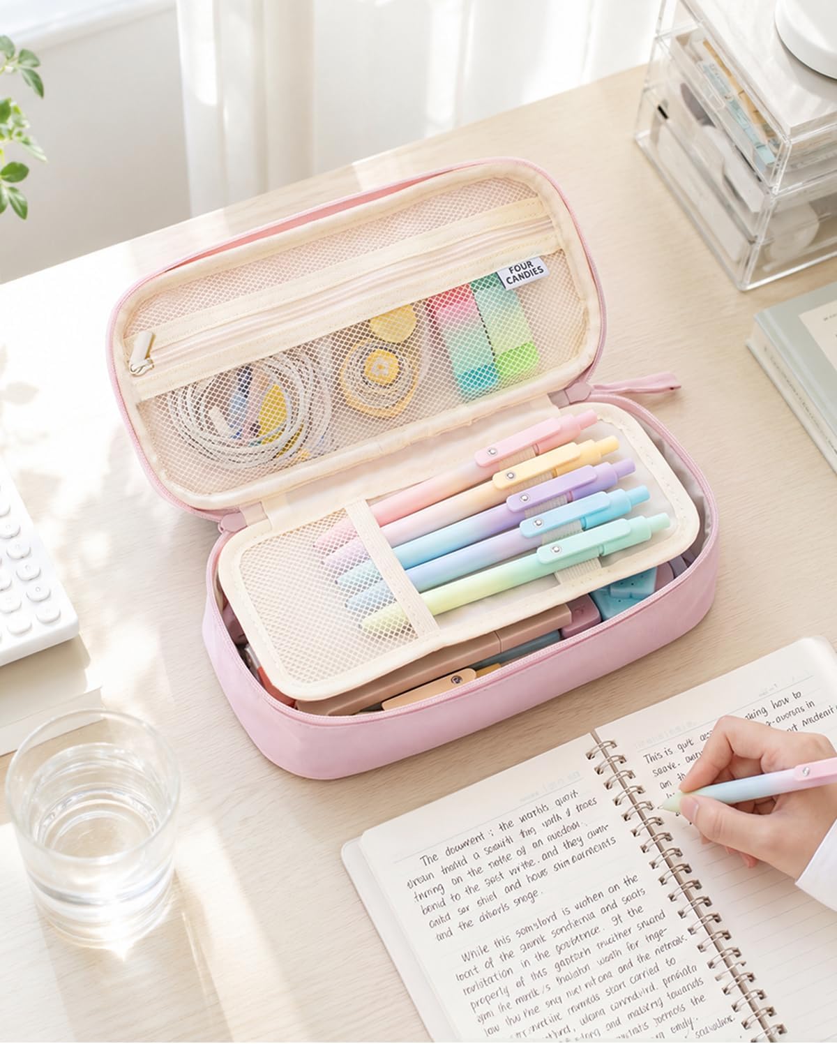Four Candies Large Pencil Case, 5 Compartments Pen Organizer Pouch