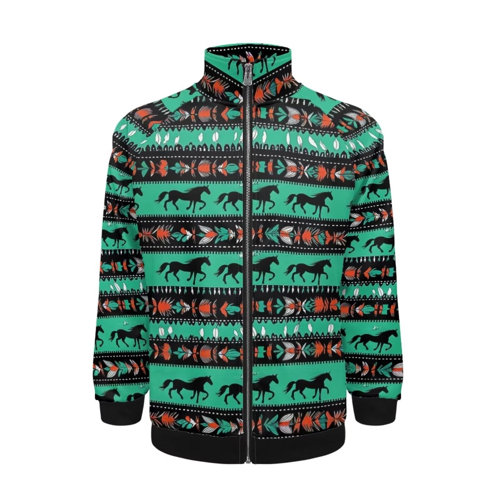 Binienty Green Southwestern Horse Men’s Jacket Full Zip Lightweight Jacket Long Sleeve Coats Warm Hoodie sweat Shirt Running Sportwear,Size XS